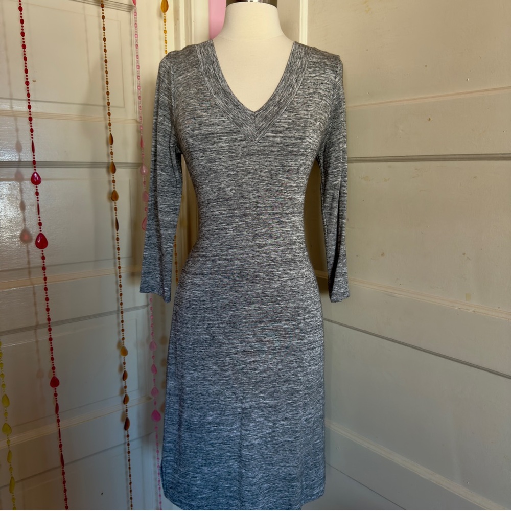 Daily Ritual Gray V Neck Midi Dress 3/4 Sleeve Size M